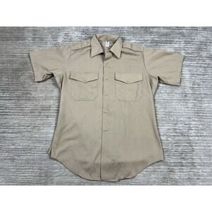 Flying Cross Shirt Mens Medium Beige Short Sleeve Button Up High Test Poplin USA